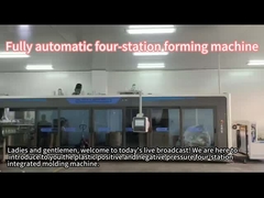 4つの駅の真空形作機がプラスチック製の果物箱を作ります